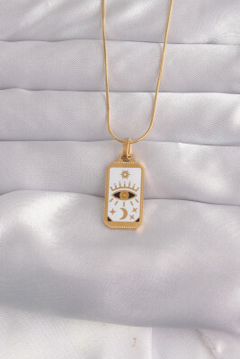 316L Çelik Gold Renk Beyaz Mineli Göz Figür Tarot Kolye - EBJ240912W27741 - 1