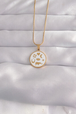 316L Çelik Gold Renk Beyaz Mineli Karışık Figürlü Tarot Kolye - EBJ240912W27745 - 1