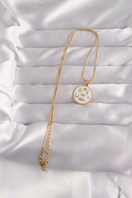 316L Çelik Gold Renk Beyaz Mineli Karışık Figürlü Tarot Kolye - EBJ240912W27745 - 2