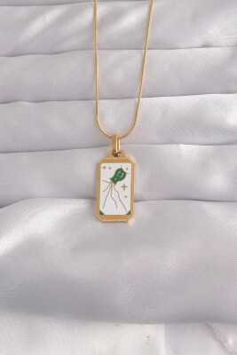 316L Çelik Gold Renk Beyaz Mineli Tarot Kolye - EBJ240912W27743 - 1