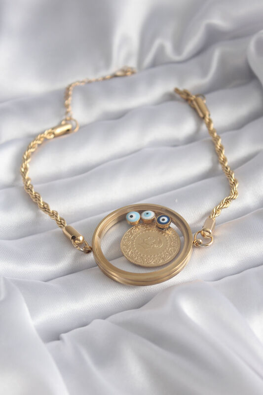Açılabilir 316L Çelik Gold Renk Burgu Zincir Fanus Çeyrek Model Kadın Bileklik - 1