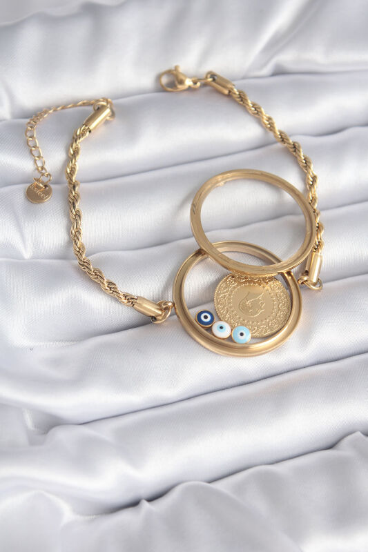 Açılabilir 316L Çelik Gold Renk Burgu Zincir Fanus Çeyrek Model Kadın Bileklik - 2