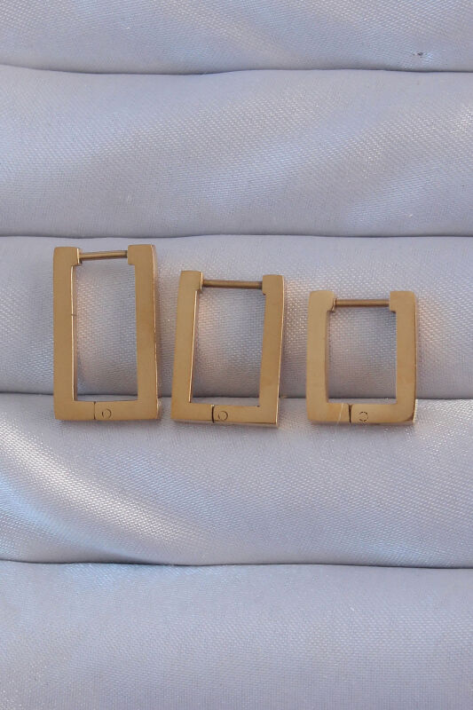 316L Çelik Gold Renk Dikdörtgen Küpe Seti - EBJ240807W25618 - 1