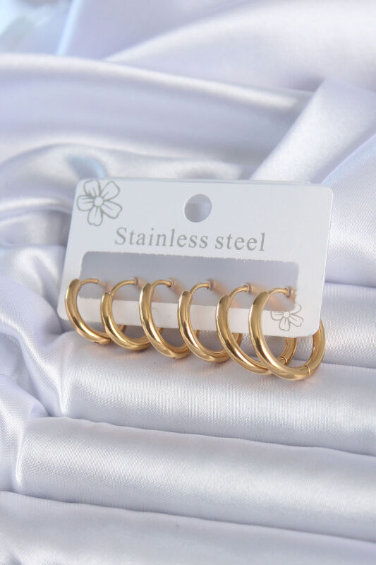 316L Çelik Gold Renk Halka Model Kadın Küpe Seti - EBJ240408W23495 - 1