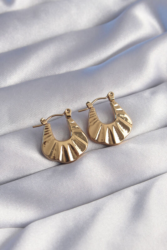 316L Çelik Gold Renk Kabartmalı Görünüm Küpe - EBJ240629W25076 - 1