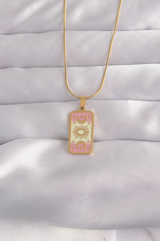 316L Çelik Gold Renk Karışık Mineli Ay Figür Tarot Kolye - EBJ240912W27740 - 1