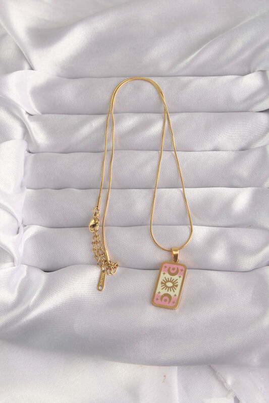 316L Çelik Gold Renk Karışık Mineli Ay Figür Tarot Kolye - EBJ240912W27740 - 2