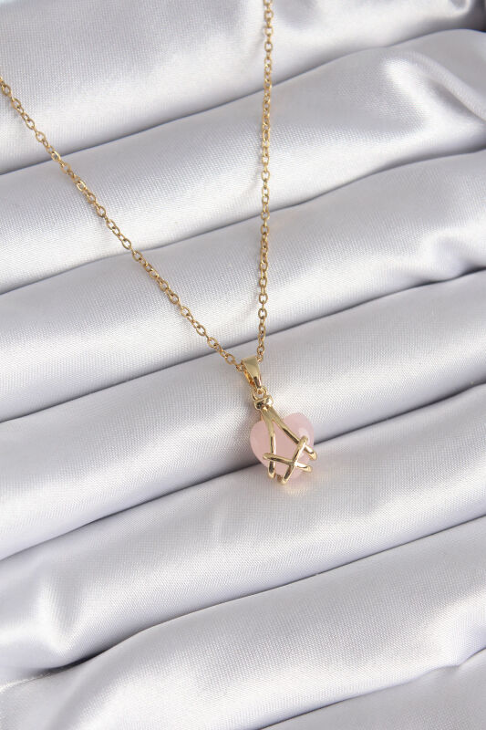 316L Çelik Gold Renk Pembe Kalp Model Kadın Kolye - EBJ240408W23464 - 1