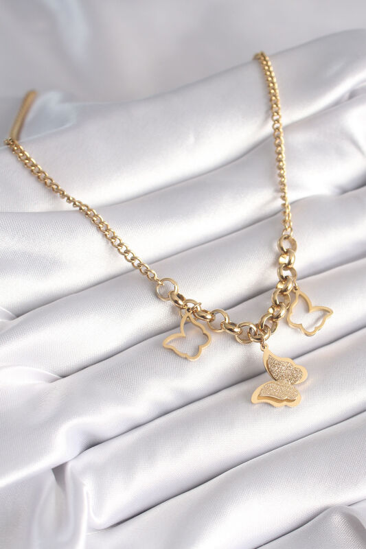 316L Çelik Gold Renk Simli Kelebek Model Kadın Kolye - EBJ240419W23652 - 2