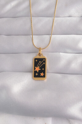 316L Çelik Gold Renk Siyah Mineli Yıldız Figür Tarot Kolye - EBJ240912W27732 - 1