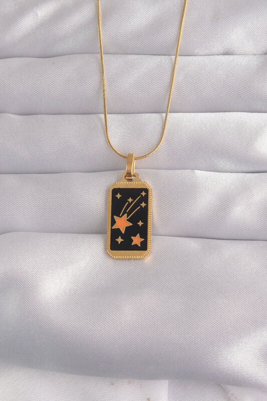 316L Çelik Gold Renk Siyah Mineli Yıldız Figür Tarot Kolye - EBJ240912W27732 - 1