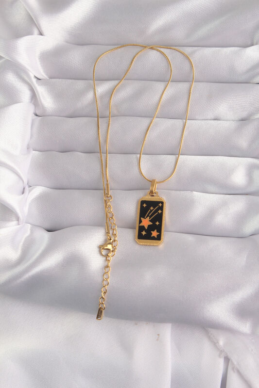 316L Çelik Gold Renk Siyah Mineli Yıldız Figür Tarot Kolye - EBJ240912W27732 - 2