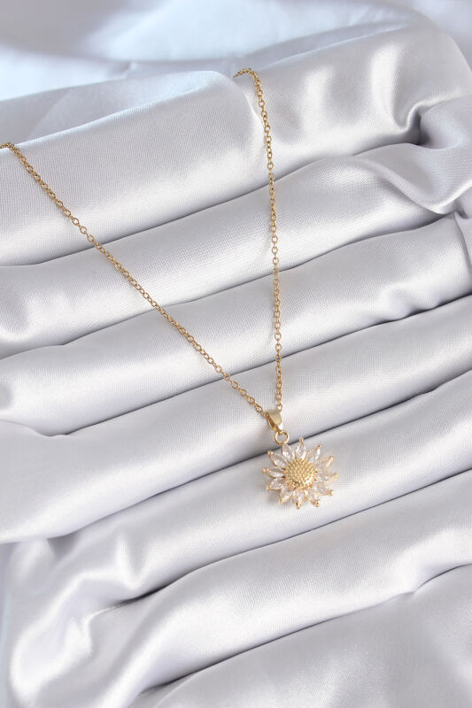 316L Çelik Gold Renk Zirkon Taşlı Papatya Model Kadın Kolye - EBJ240408W23468 - 2