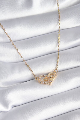 316L Çelik Gold Renk Zirkon Taşlı Model Kadın Kolye - 1