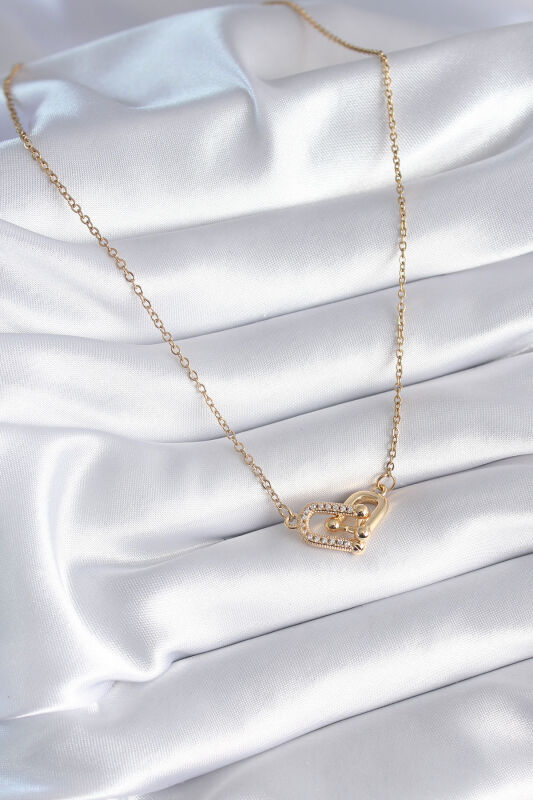 316L Çelik Gold Renk Zirkon Taşlı Model Kadın Kolye - 2