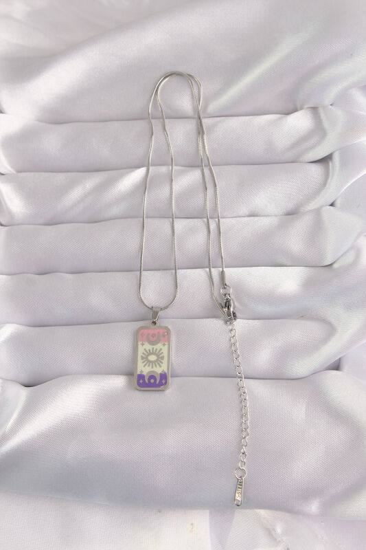 316L Çelik Gümüş Renk Karışık Mineli Ay Figür Tarot Kolye - EBJ240912W27748 - 2