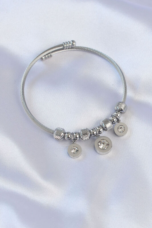 316L Çelik Gümüş Renk Zirkon Taşlı Cartier Model Charm Bileklik - EBJ240613W24948 - 1