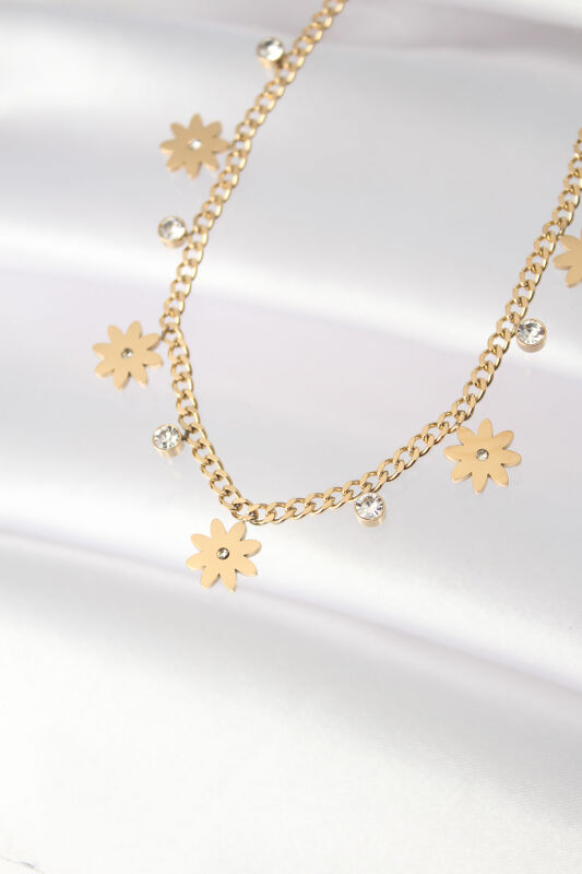 Taşlı Gold Renk Çoklu Çiçek Kolye - EBJ240521W24235 - 1