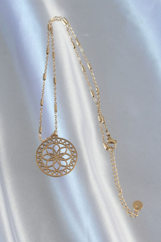 316L Çelik Zincir Gold Renk Lotus Model Kolye - EBJ240807W25479 - 1
