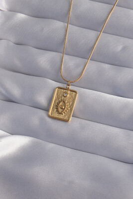 316L Çelik Zincir Gold Renk Zirkon Taşlı Göz Figür Tarot Kolye - EBJ240912W27685 - 1