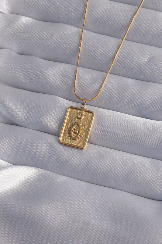 316L Çelik Zincir Gold Renk Zirkon Taşlı Göz Figür Tarot Kolye - EBJ240912W27685 - 1