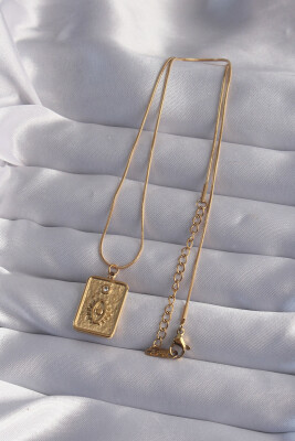 316L Çelik Zincir Gold Renk Zirkon Taşlı Göz Figür Tarot Kolye - EBJ240912W27685 - 2