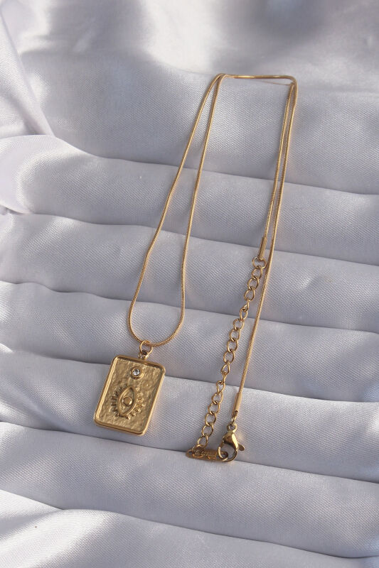 316L Çelik Zincir Gold Renk Zirkon Taşlı Göz Figür Tarot Kolye - EBJ240912W27685 - 2