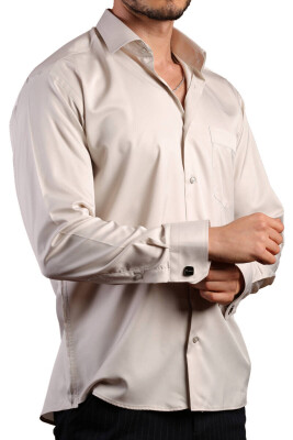 Açık Gri Büyük Beden Rahat Kesim Micro Kumaş Kol Düğmeli Regular Fit Erkek Gömlek - 190-9 - 1