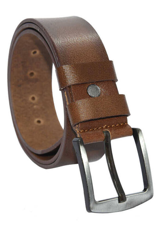 Açık Kahve Hakiki Deri Düz Renk 4.5 cm.lik Spor Kemer - Tek Katmanlı Manda Derisi - 511-Düz-21S - 1