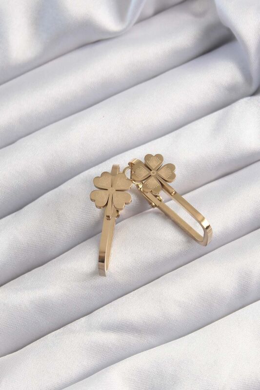Altın Renk Geometrik Yonca Model Küpe - EBJ241123W28272 - 2