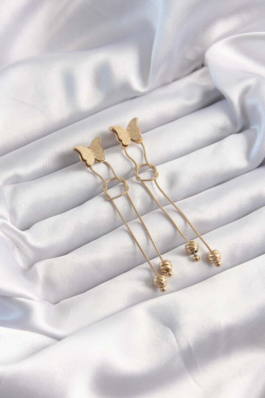 Altın Renk Sallantılı Düğüm Model Kelebek Küpe - EBJ241123W28273 - 2