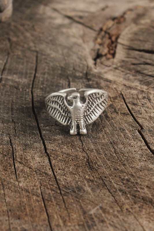Antik Gümüş Renk Horus Model Ayarlanabilir Erkek Yüzük - EBJ250501W33329 - 1