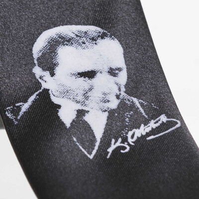 Atatürk ve İmza Baskılı Slim Fit Saten Siyah Kravat - AK-09 - 2