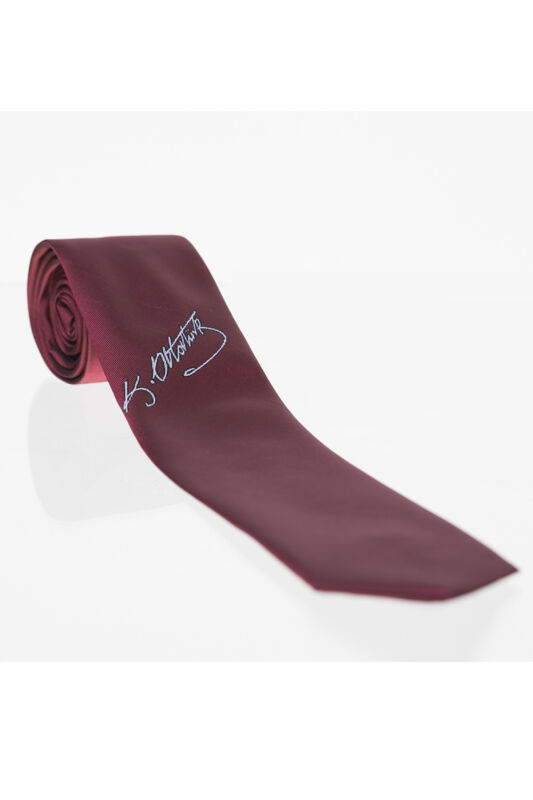 Atatürk İmza Desenli Dokuma Bordo Kravat - AK-25 - 1