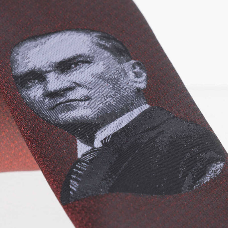 Atatürk ve İmza Desenli Dokuma Bordo Kravat - AK-26 - 2