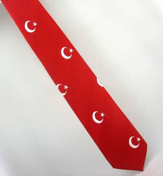 Ay-Yıldız Desenli Dokuma Kırmızı Kravat - AK-02 - 1