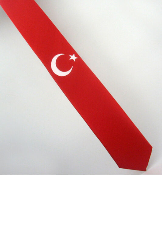 Ay-Yıldız Desenli Dokuma Kırmızı Kravat - AK-01 - 1