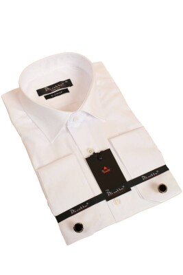 Beyaz 8 Drop Ekstra Uzun Kol Dar Kesim Micro Kumaş Kol Düğmeli Slim Fit Erkek Gömlek - 197-1 