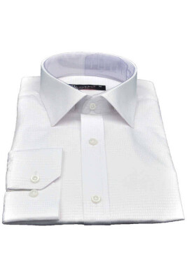 Beyaz Armür Desenli Slim Fit Düz Renk Uzun Kol Erkek Gömlek - 256-1 