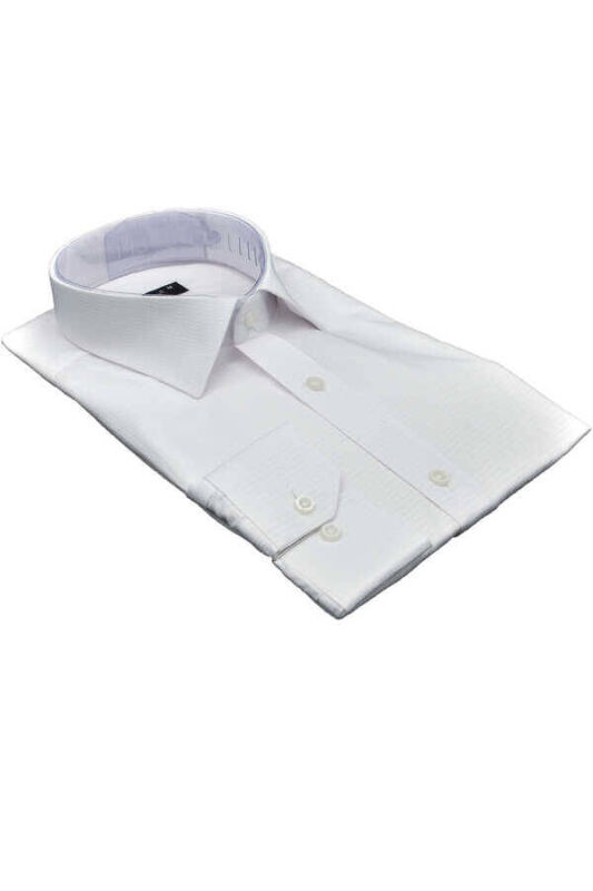 Beyaz Armür Desenli Slim Fit Düz Renk Uzun Kol Erkek Gömlek - 256-1 - 2