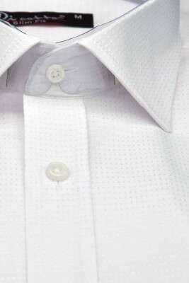 Beyaz Armür Desenli Slim Fit Düz Renk Uzun Kol Erkek Gömlek - 256-1 - 3
