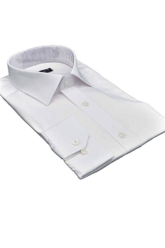 Beyaz Armür Desenli Slim Fit Düz Renk Uzun Kol Erkek Gömlek - 257-1 - 2