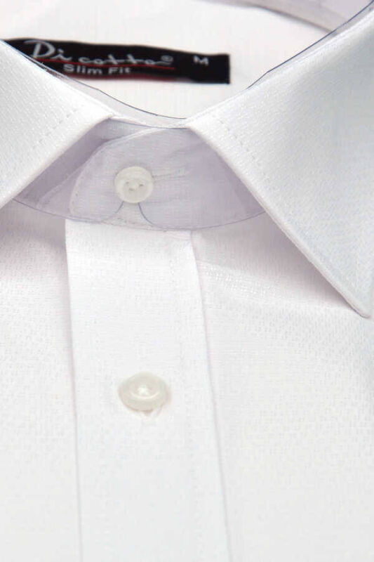 Beyaz Armür Desenli Slim Fit Düz Renk Uzun Kol Erkek Gömlek - 257-1 - 3