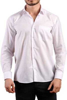 Beyaz Büyük Beden Rahat Kesim Cepli Uzun Kol Regular Fit Erkek Gömlek - 150-1 