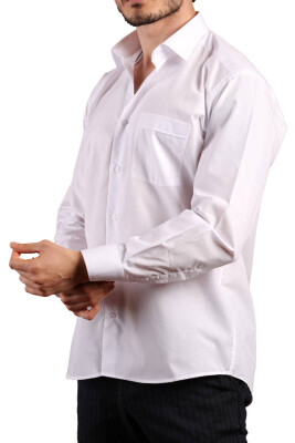 Beyaz Büyük Beden Rahat Kesim Cepli Uzun Kol Regular Fit Erkek Gömlek - 150-1 - 2