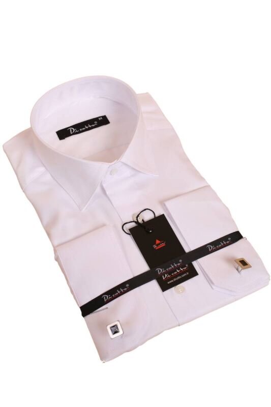 Beyaz Büyük Beden Rahat Kesim Micro Kumaş Kol Düğmeli Regular Fit Erkek Gömlek - 190-1 - 1