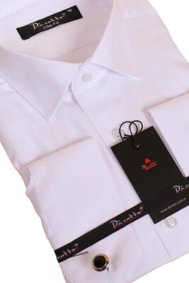 Beyaz Dar Kesim Micro Kumaş Kol Düğmeli Slim Fit Erkek Gömlek - 201-1 - 2