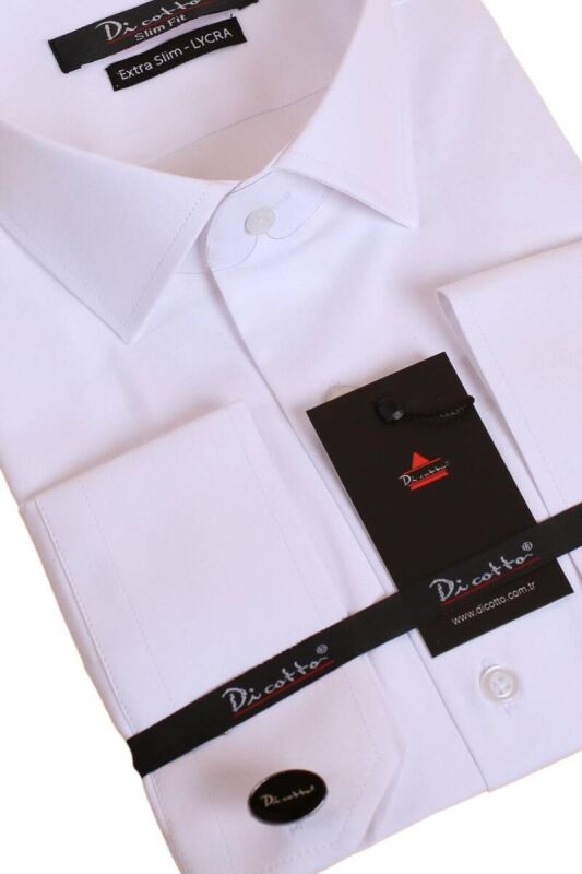 Beyaz Ekstra Dar Kesim Likralı Esnek Micro Kumaş Kol Düğmeli Slim Fit Erkek Gömlek - 195-1 - 2