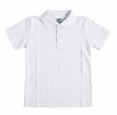 Beyaz Kısa Kol Düz Yakalı 6-16 Yaş Çocuk Okul Lakos Tişört T-shirt - 80238-Beyaz - 1