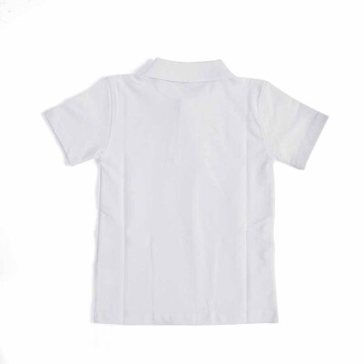 Beyaz Kısa Kol Düz Yakalı 6-16 Yaş Çocuk Okul Lakos Tişört T-shirt - 80238-Beyaz - 3